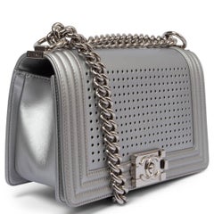 CHANEL silver leather 2017 17S MEDIUM BOY LED 2.0 Shoulder Bag