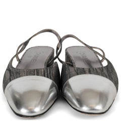 CHANEL silver leather 2018 MARBLED Slingback Flats Shoes 39.5