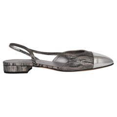 CHANEL silver leather 2018 MARBLED Slingback Flats Shoes 39.5