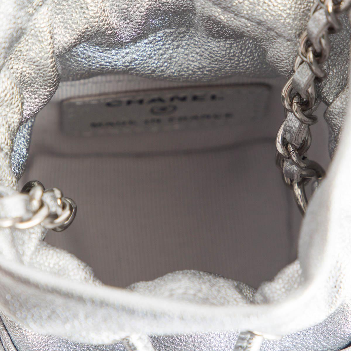 Silver CHANEL silver leather 2021 DRAWSTRING MINI COIN Crossbody Bag