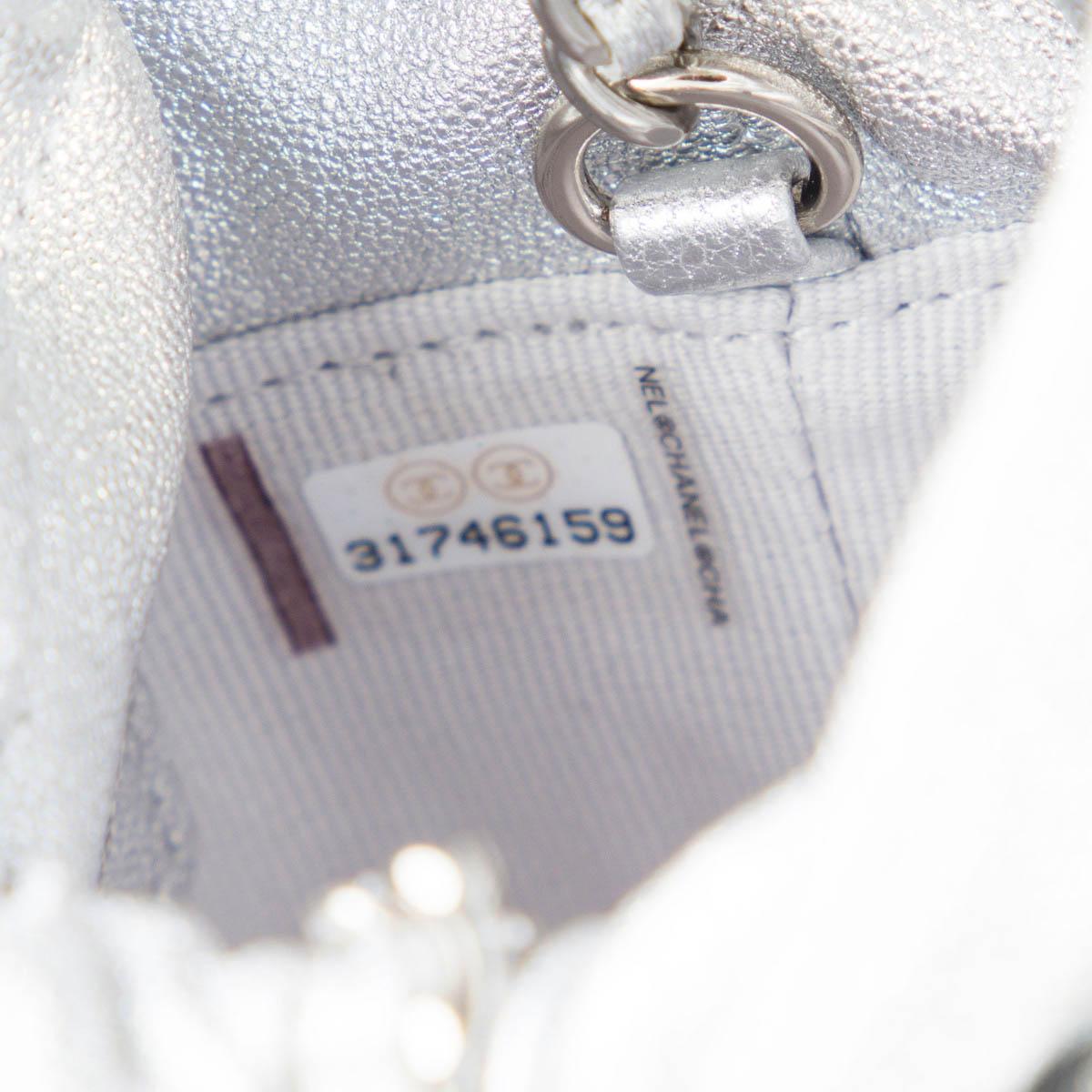 Women's CHANEL silver leather 2021 DRAWSTRING MINI COIN Crossbody Bag