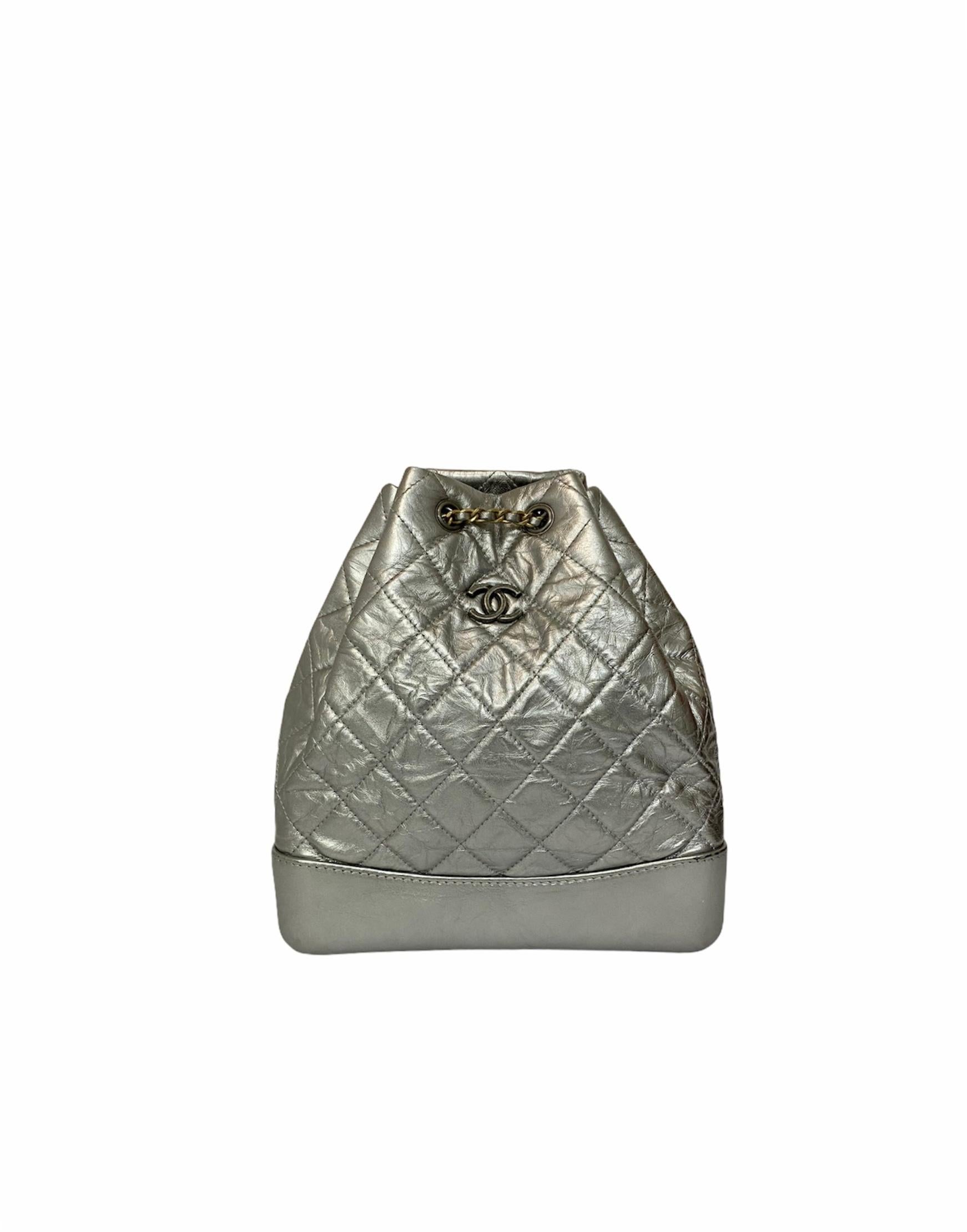Chanel Silver Leather Backpack 4