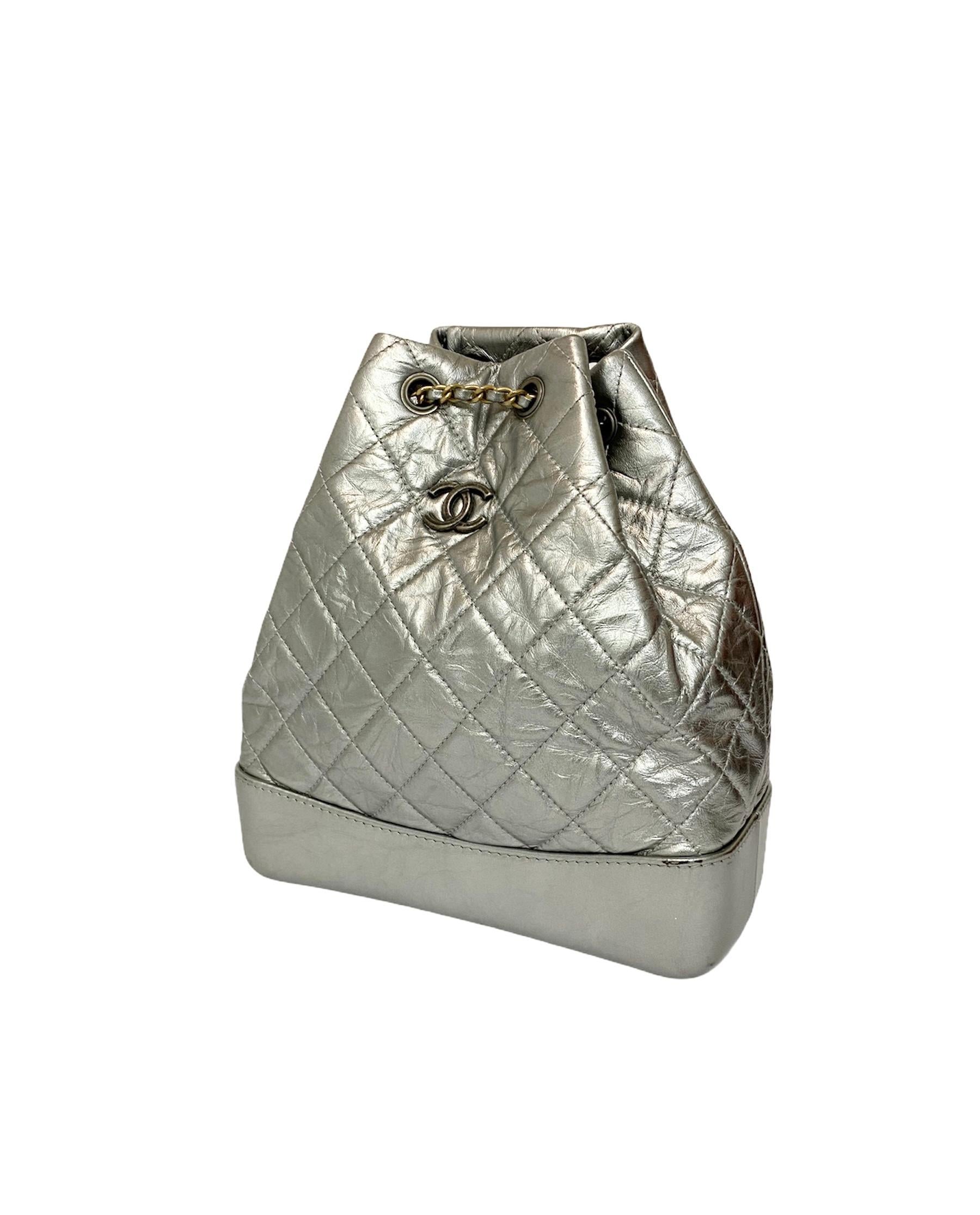 chanel silver backpack