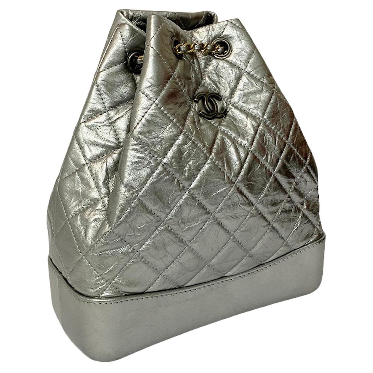 Chanel Silver Leather Backpack
