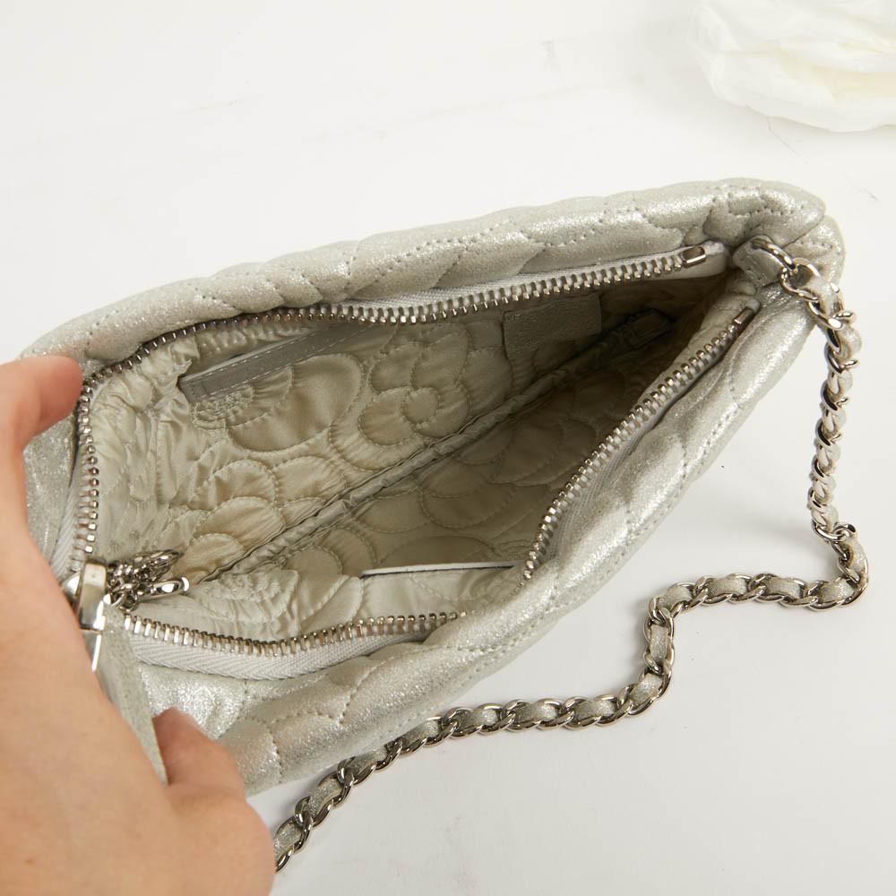 Chanel Silver Leather Camelia  Clutch  4