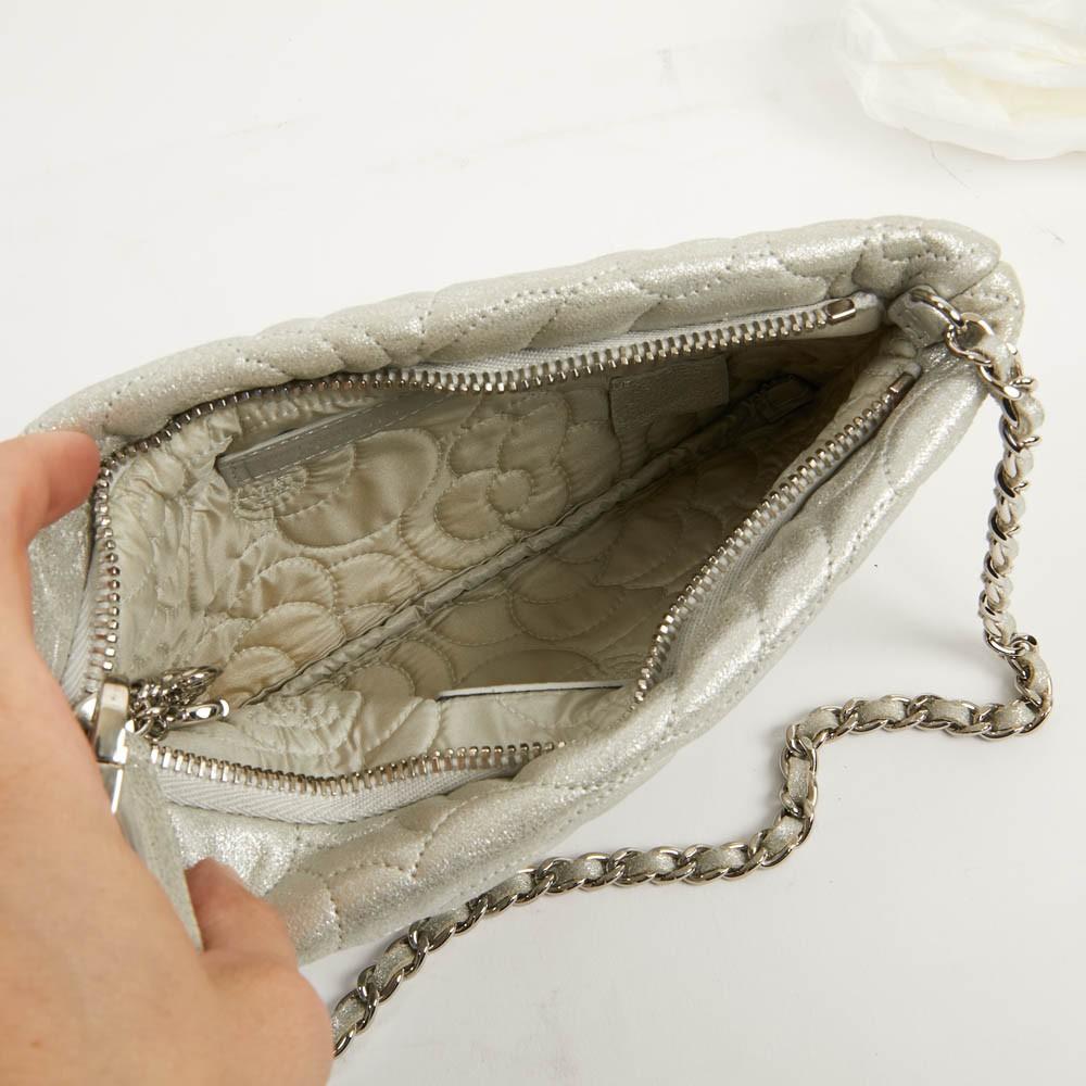 Chanel Silver Leather Camelia  Clutch  7