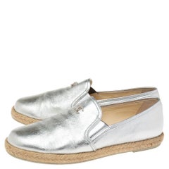 Chanel Silver Leather CC Cap Toe Espadrille Flats Size 39.5