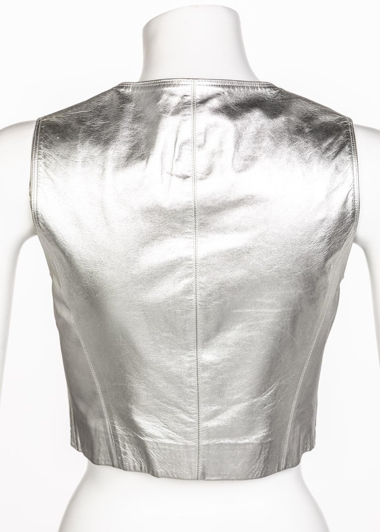 Chanel Silver Leather Cropped Vest, 1990s at 1stDibs chanel vest top