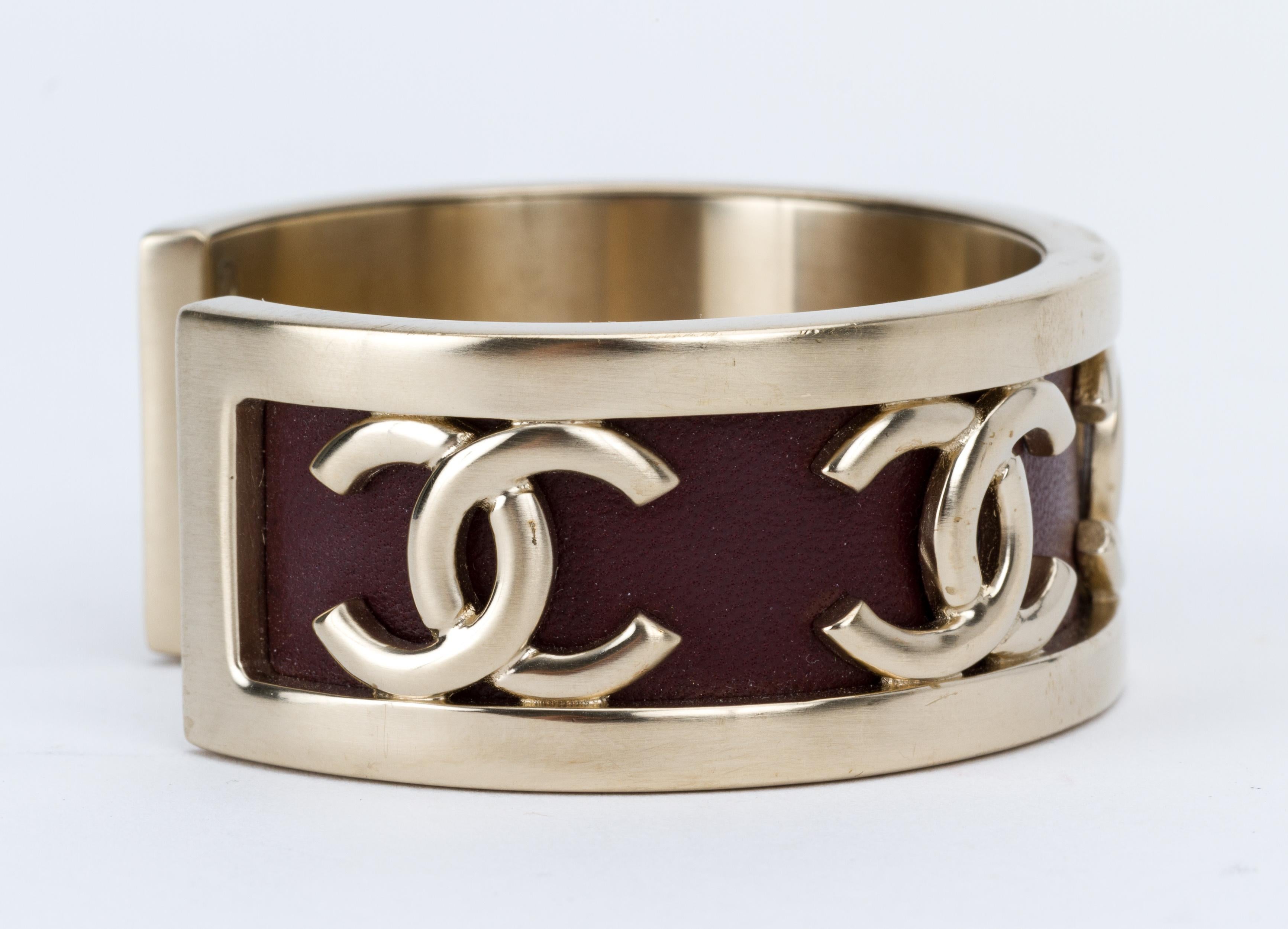 Chanel Silver & Leather Cuff Bracelet In Excellent Condition In West Hollywood, CA