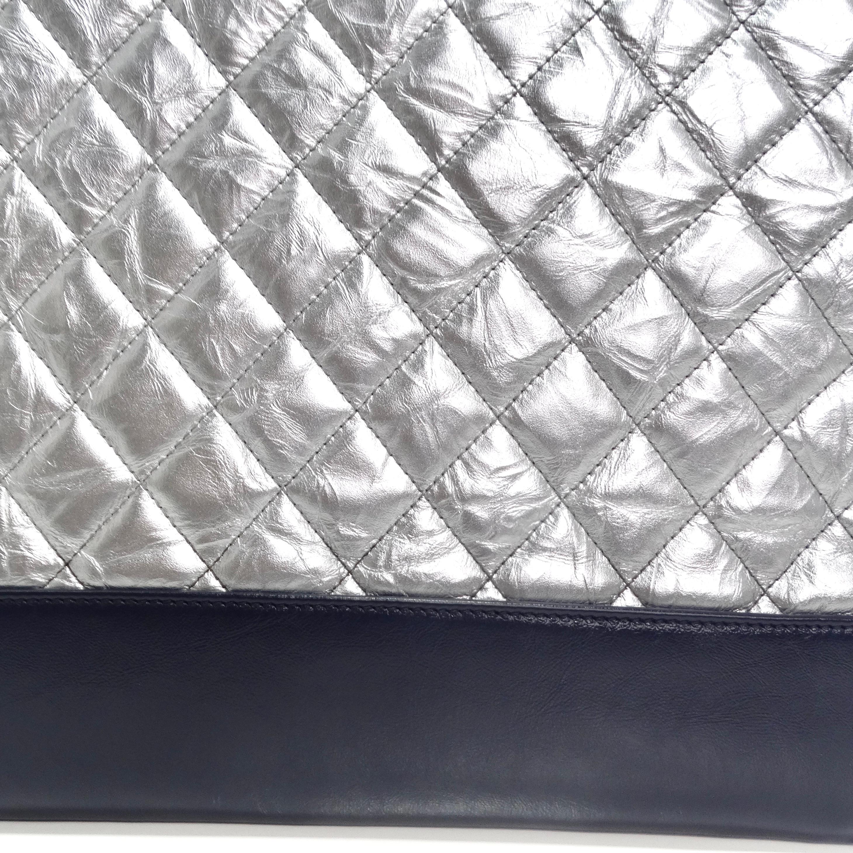 Chanel Silver Leather Gabrielle Clutch In Excellent Condition For Sale In Scottsdale, AZ