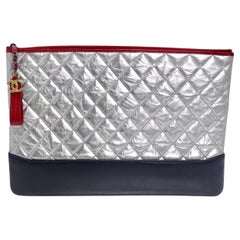 Used Chanel Silver Leather Gabrielle Clutch