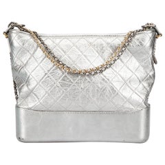 Chanel Silver Leather Gabrielle Hobo Bag