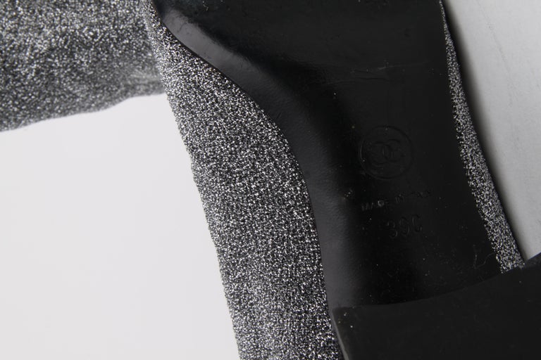 Chanel Silver Leather Glitter Black Toe Cap Riding Boots at 1stDibs