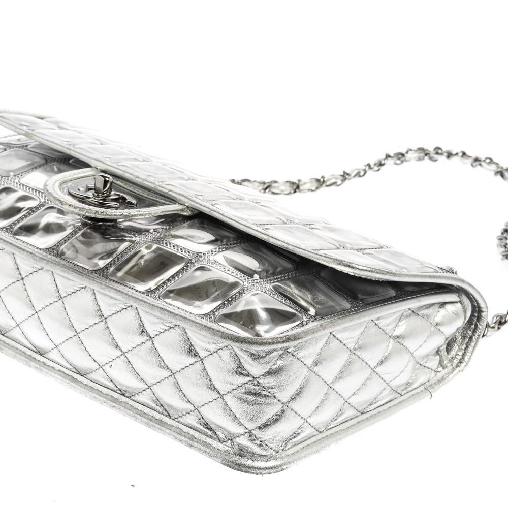 Chanel Silver Leather Ice Cube Limited Edition Flap Bag 4