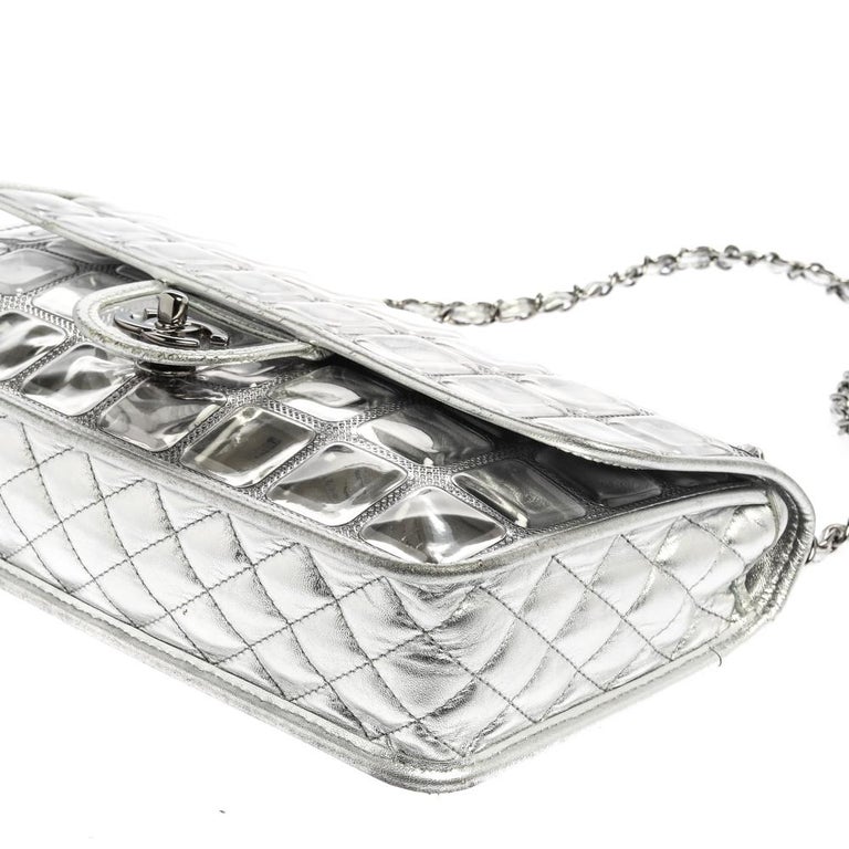 Chanel Silver Leather Ice Cube Limited Edition Flap Bag at 1stDibs
