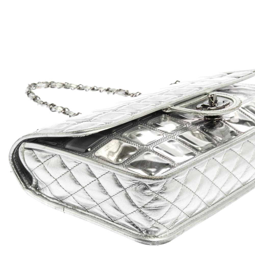 Chanel Silver Leather Ice Cube Limited Edition Flap Bag 5