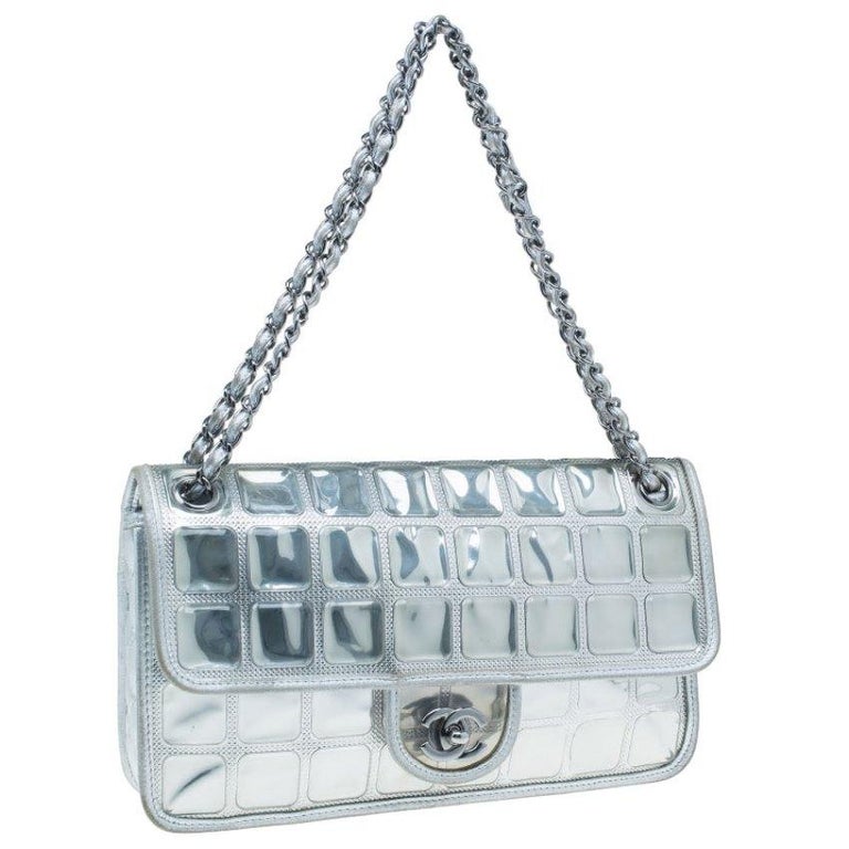 Chanel Silver Leather Ice Cube Limited Edition Flap Bag For Sale at 1stDibs