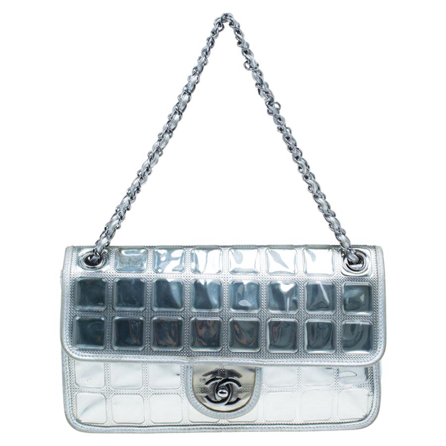Chanel Silver Leather Ice Cube Limited Edition Flap Bag For Sale at