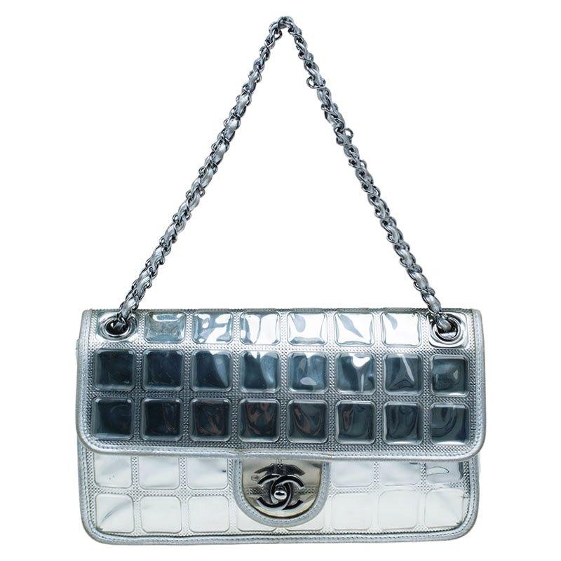 Chanel Silver Leather Ice Cube Limited Edition Flap Bag For Sale