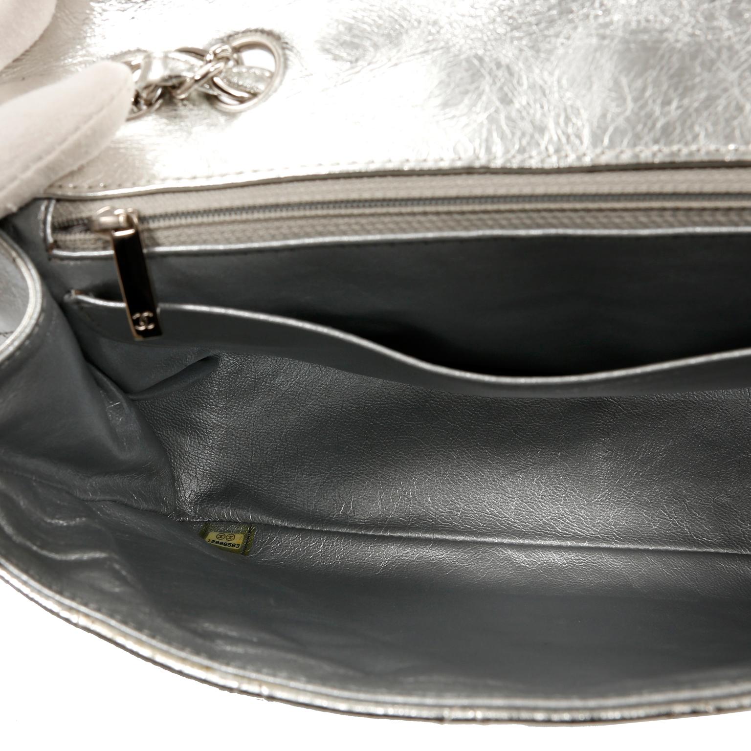 Women's Chanel Silver Foil  Leather Jumbo Classic Flap Bag