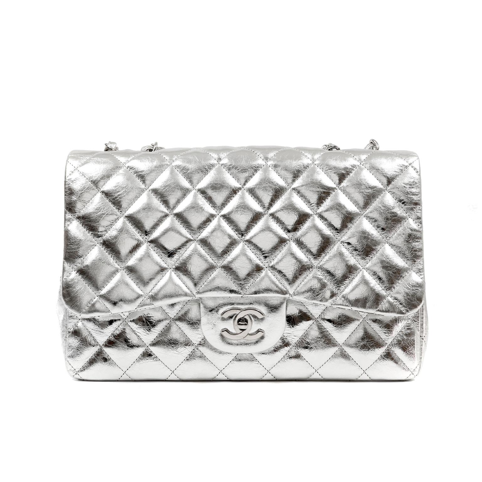 Chanel Silver Foil  Leather Jumbo Classic Flap Bag 1