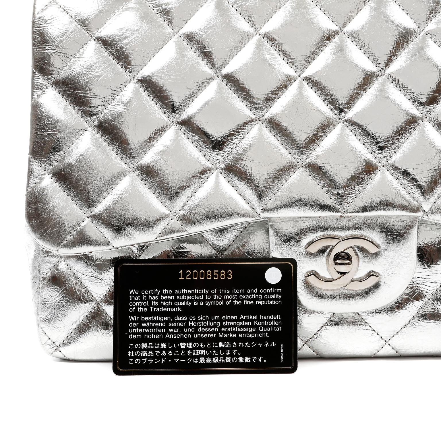 Chanel Silver Foil  Leather Jumbo Classic Flap Bag 2