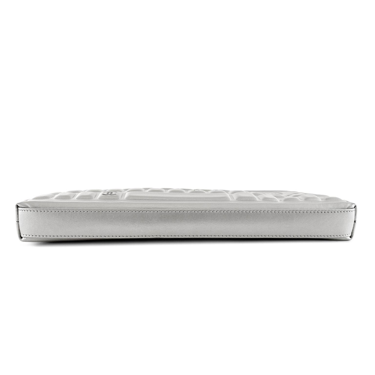 Chanel Silver Leather Keyboard Clutch at 1stDibs