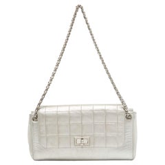 Chanel Silver Leather Leather Mademoiselle Lock Accordion Flap Bag