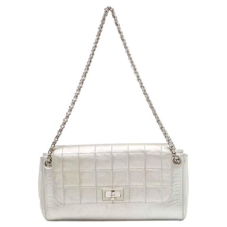 Chanel Silver Leather Leather Mademoiselle Lock Accordion Flap Bag For ...