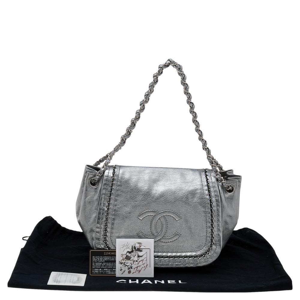 Chanel Silver Leather Luxe Ligne Accordion Flap Bag 5