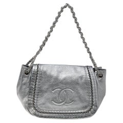Chanel Silver Leather Luxe Ligne Accordion Flap Bag