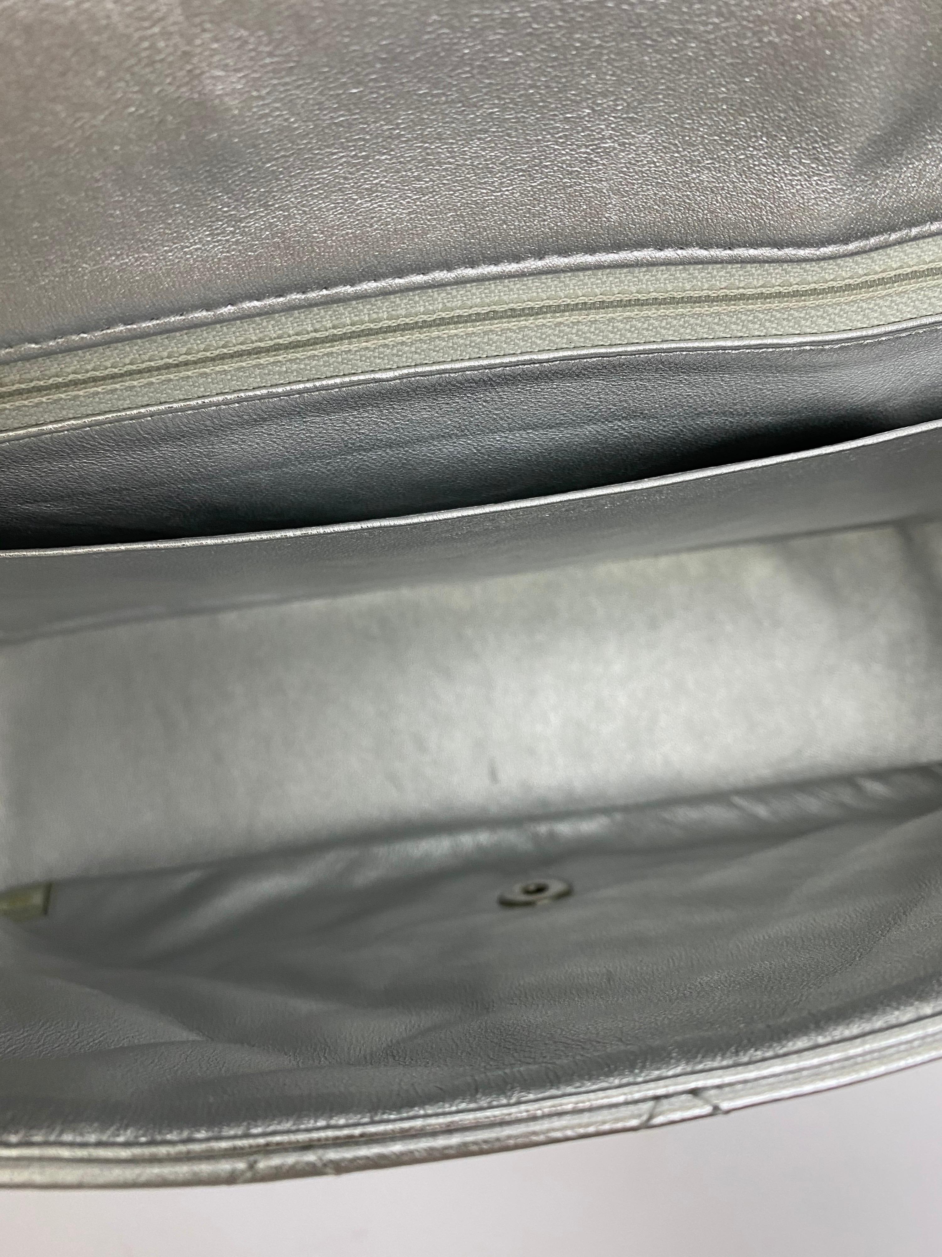 Chanel Silver Leather Maxi Jumbo Bag  6
