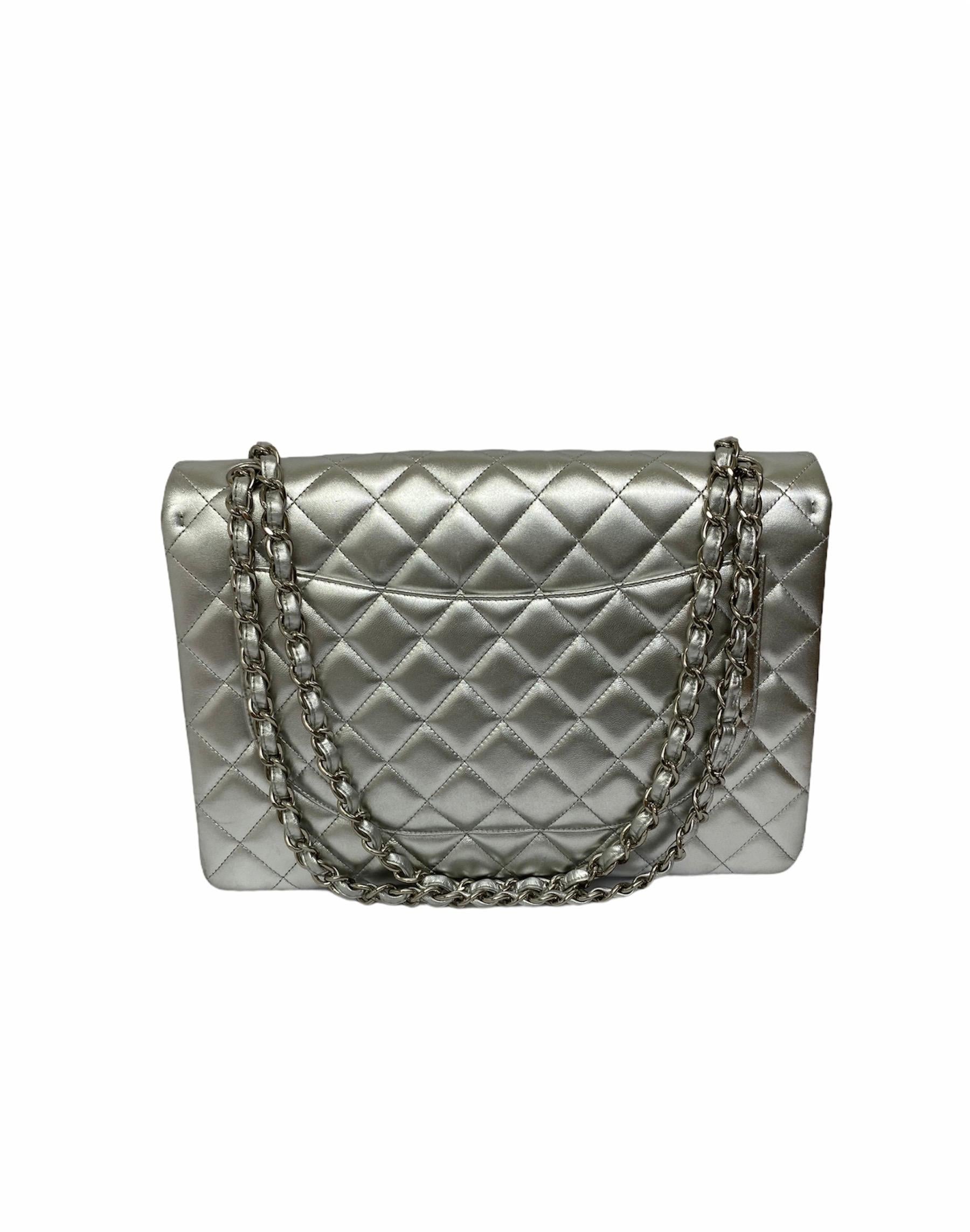 Women's Chanel Silver Leather Maxi Jumbo Bag 