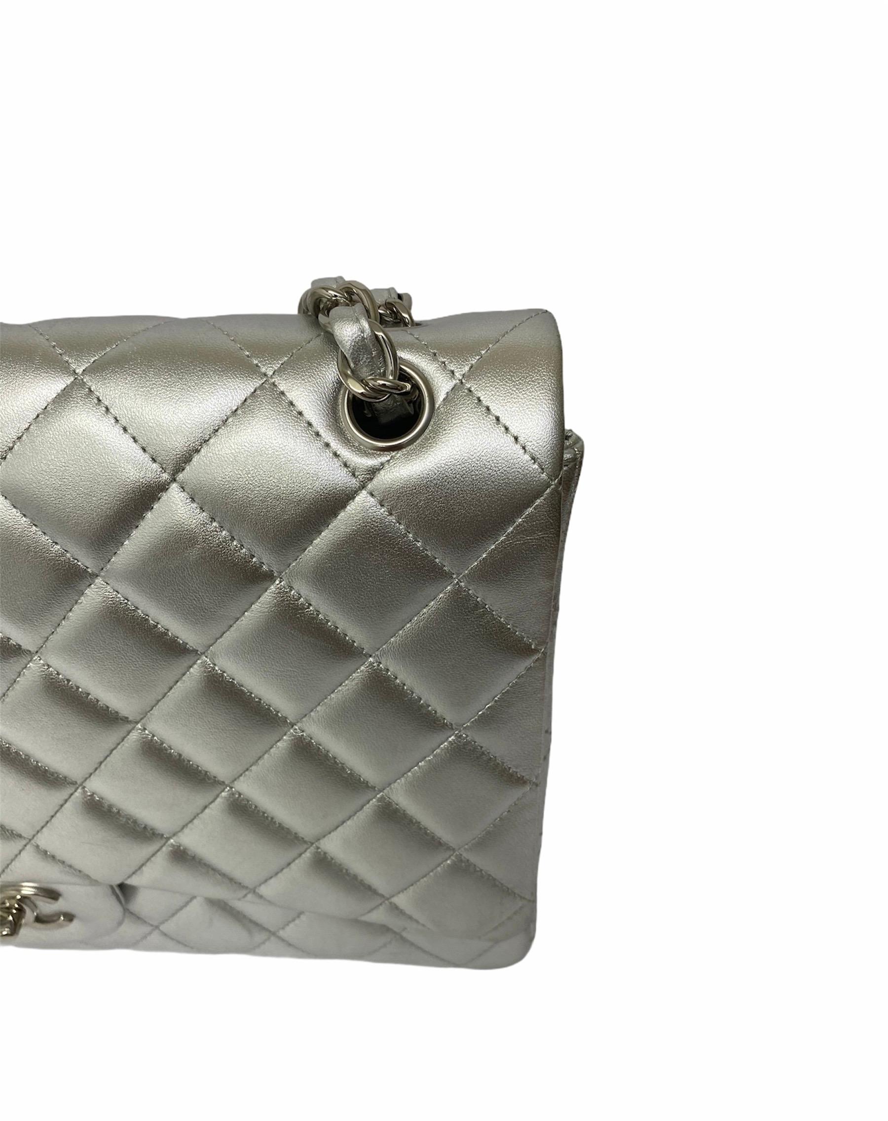 Chanel Silver Leather Maxi Jumbo Bag  1