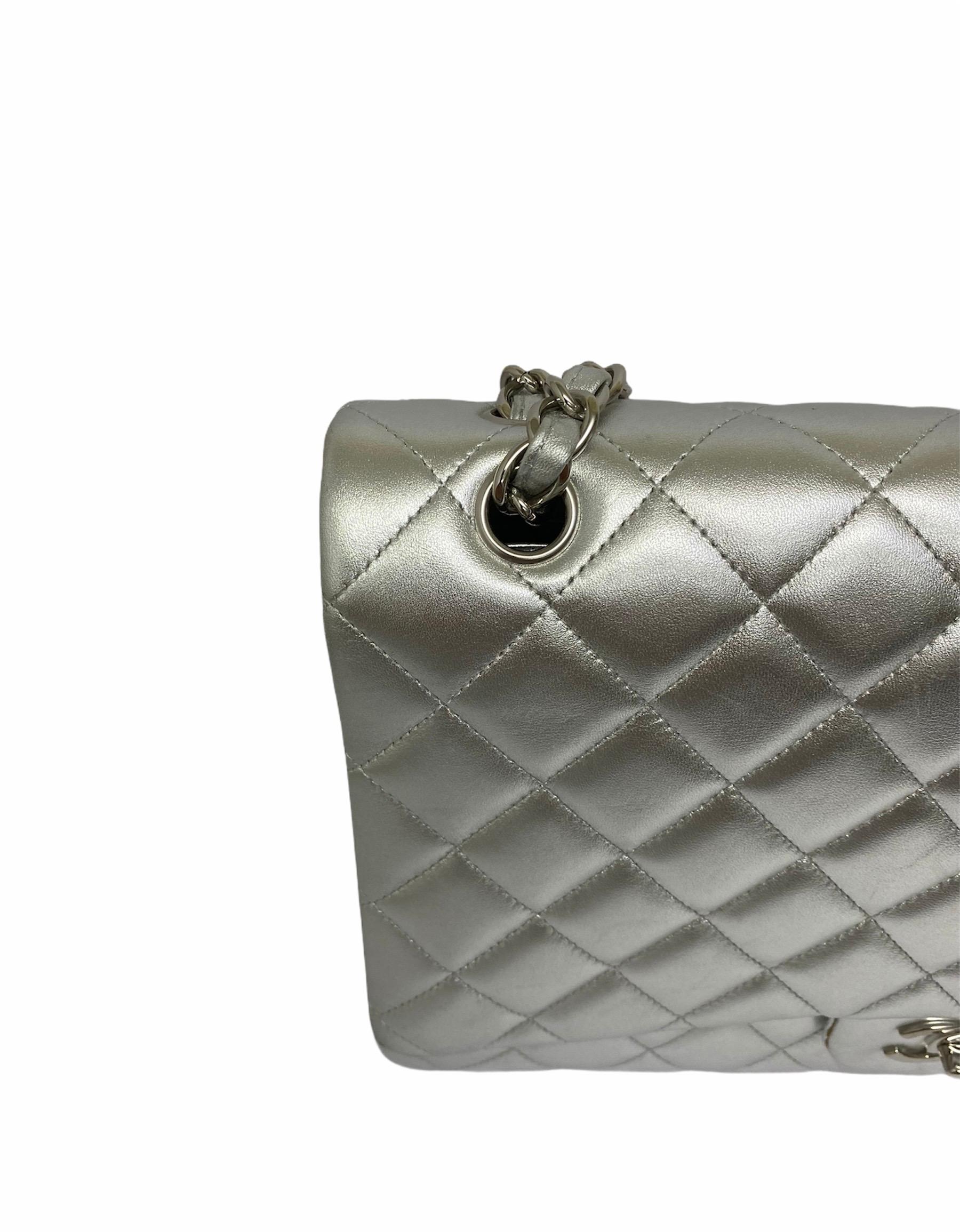 Chanel Silver Leather Maxi Jumbo Bag  2
