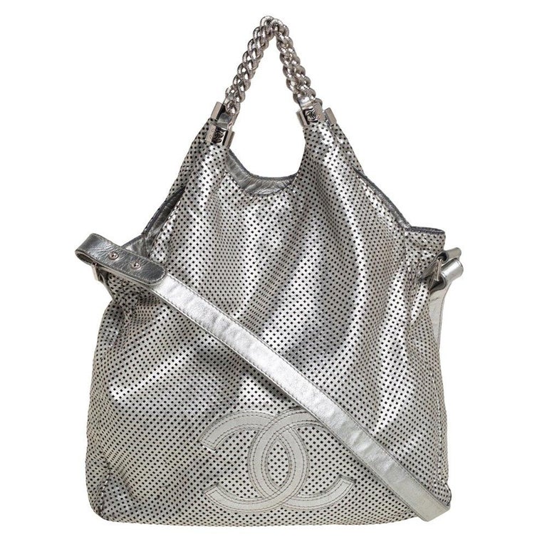 Chanel Silver Perforated Leather Rodeo Drive XL Tote Bag - Yoogi's