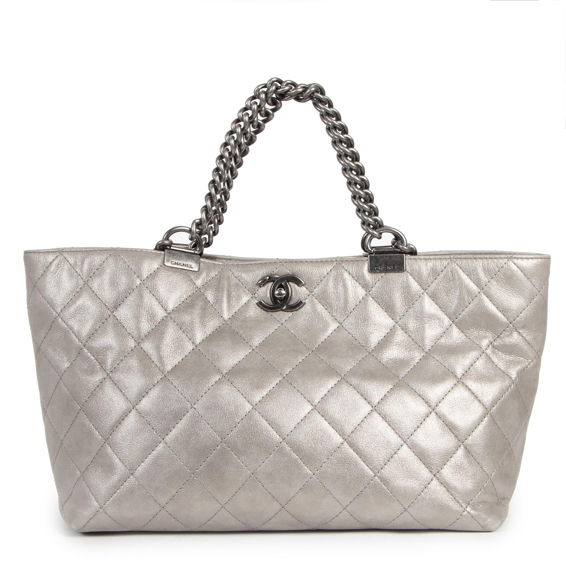 Chanel Silver Leather Quilted Shopping Tote  1