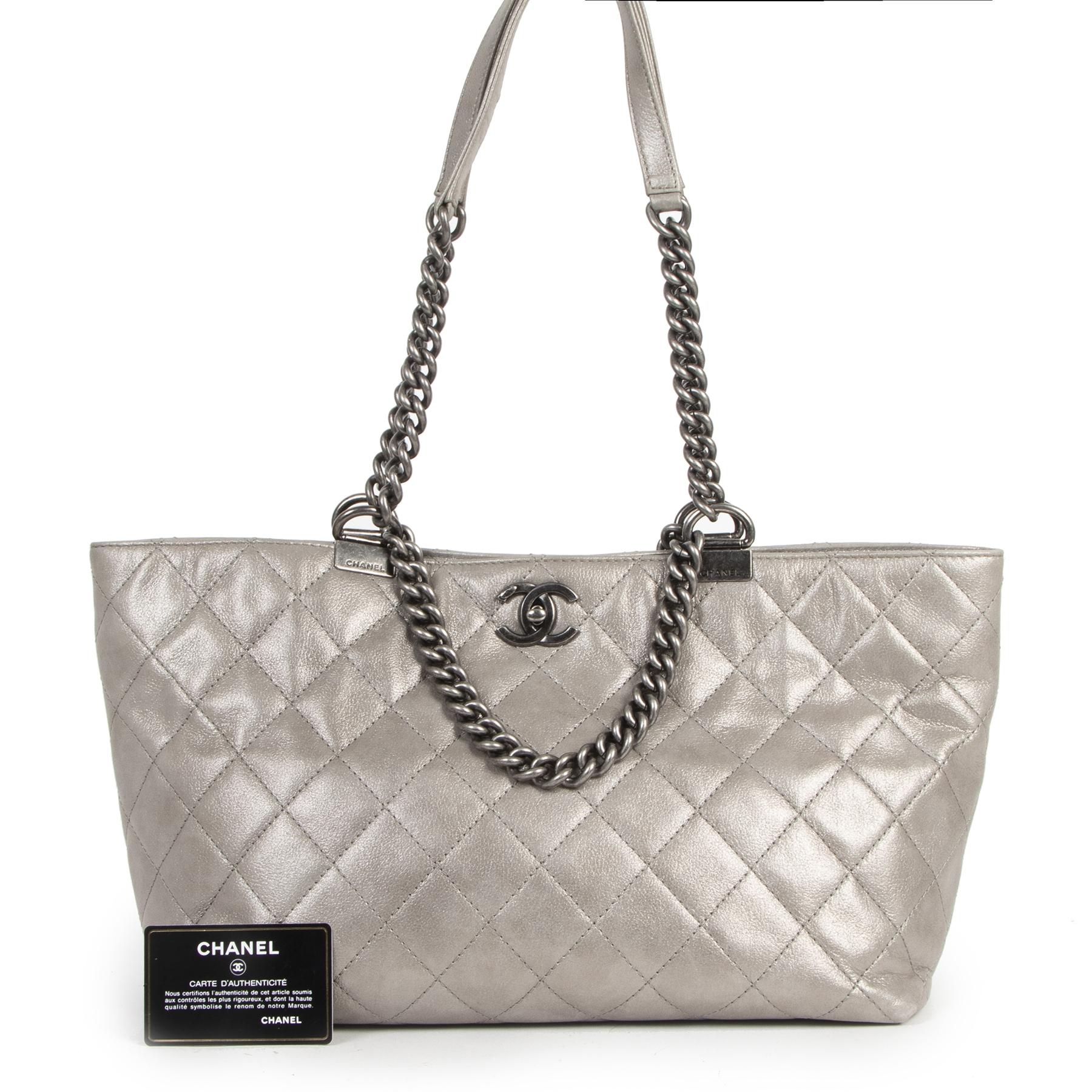 Chanel Silver Leather Quilted Shopping Tote  3