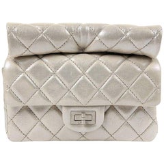 Chanel Silver Leather Roll Handle Reissue Clutch