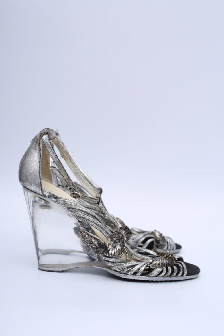 Chanel Silver Leather Sandals, Size 40 In Good Condition For Sale In SAINT-OUEN-SUR-SEINE, FR