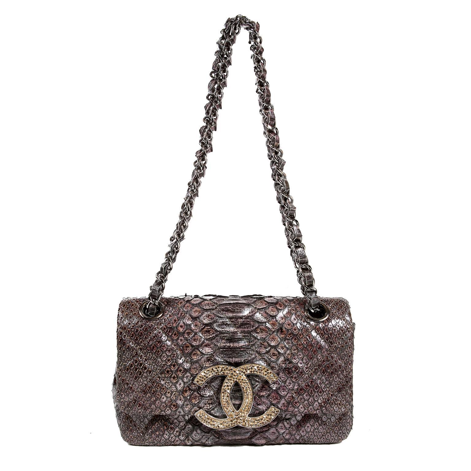 Chanel Silver Lilac Python Flap Bag 3