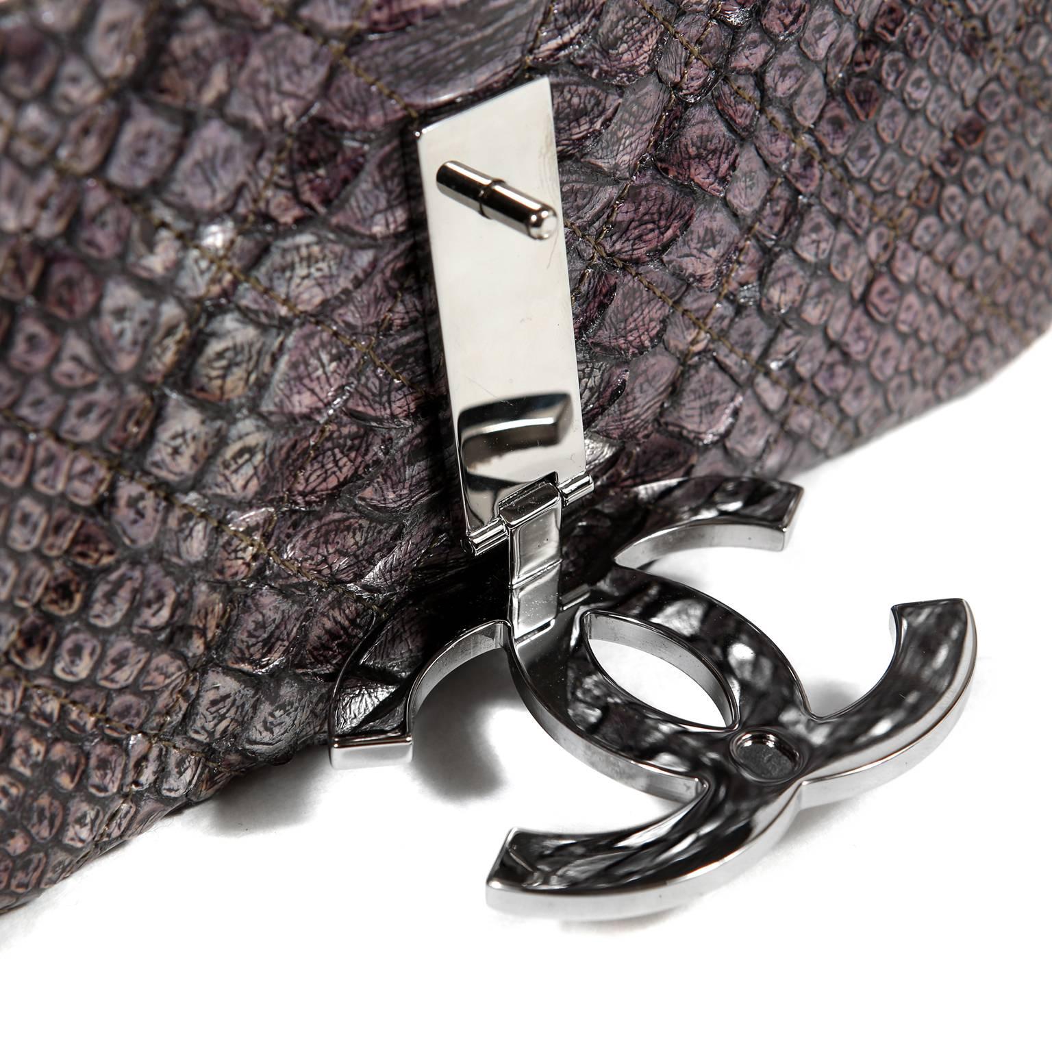 Black Chanel Silver Lilac Python Flap Bag