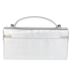 Chanel Silver Lizard Embossed Calfskin Top Handle Slim Vanity With Chain