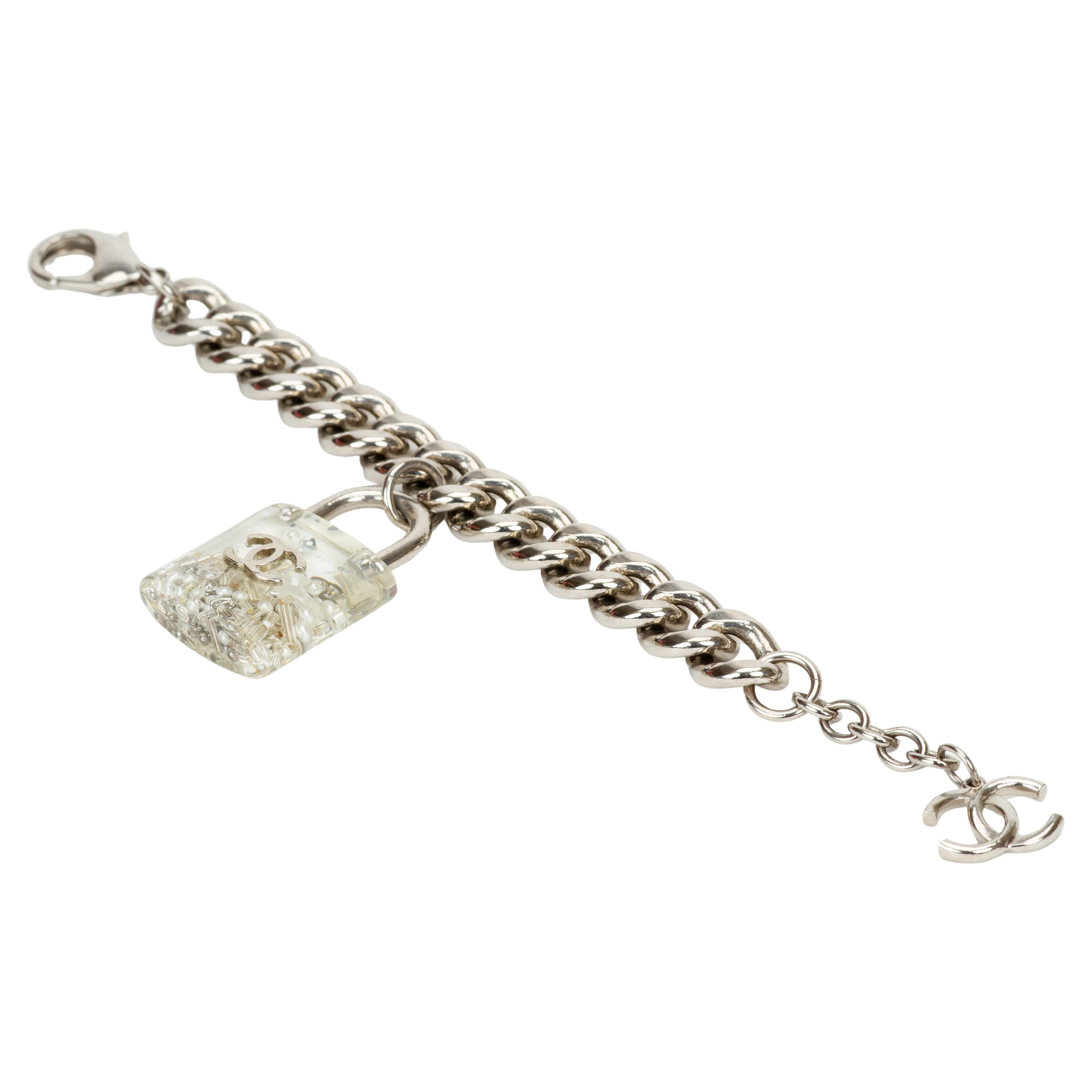 Chanel Silver Lucite Lock Bracelet