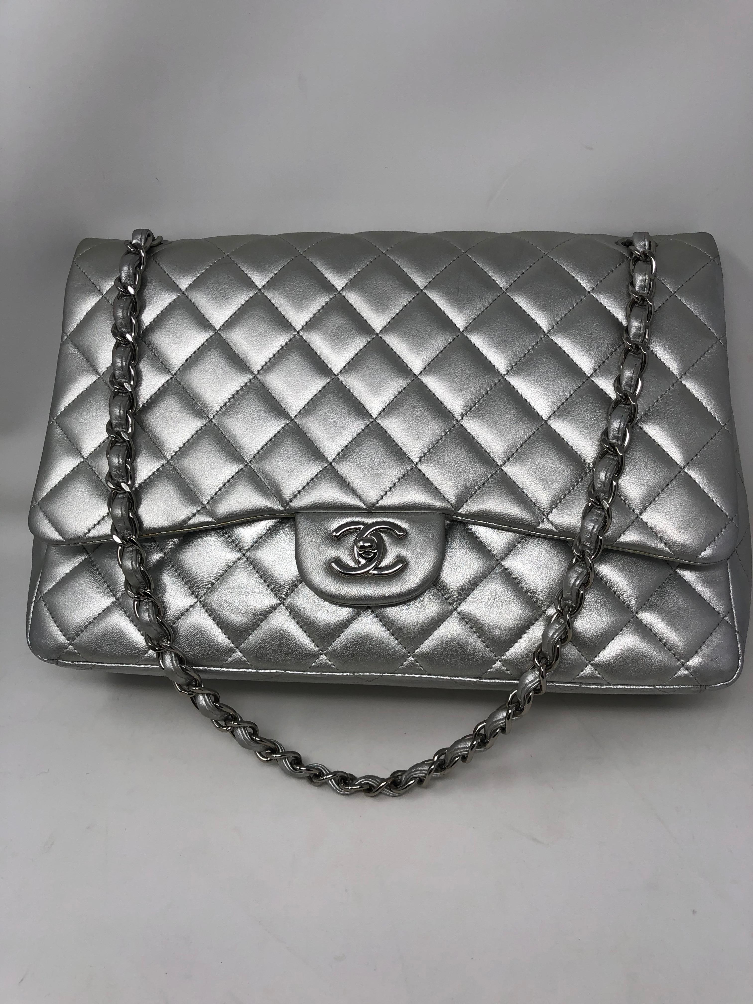 Chanel Silver Maxi Lambskin SHW 3