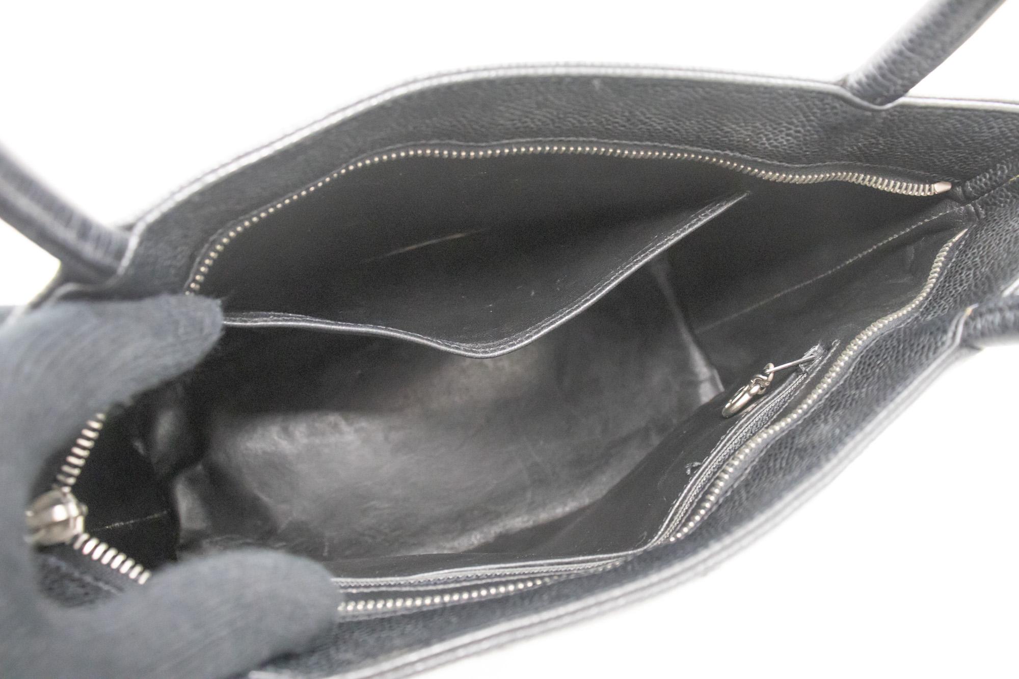 Chanel Silver Medallion Caviar Shoulder Shopping Tote Bag Black en vente 6