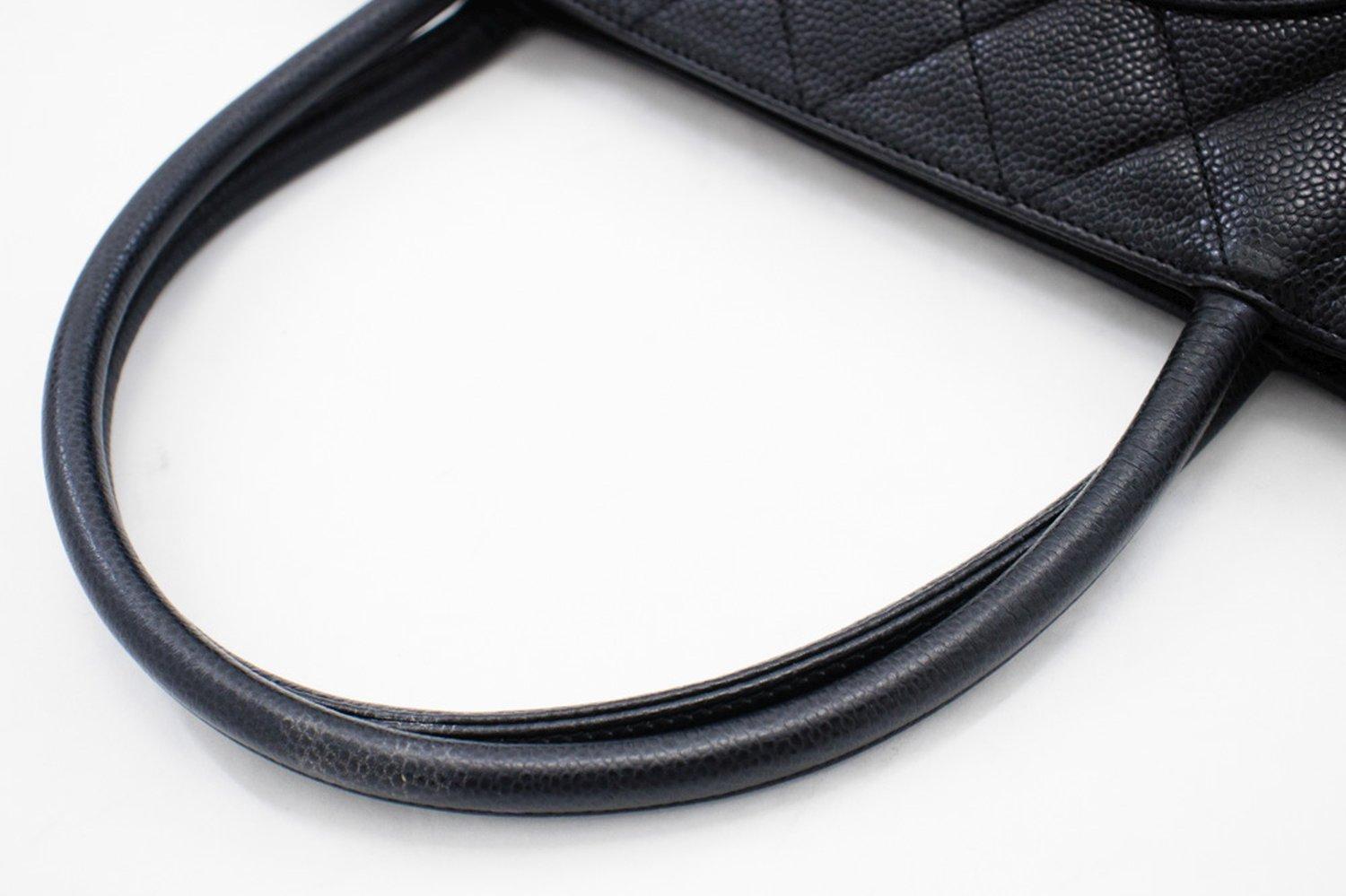 Chanel Silver Medallion Caviar Shoulder Shopping Tote Bag Black en vente 9