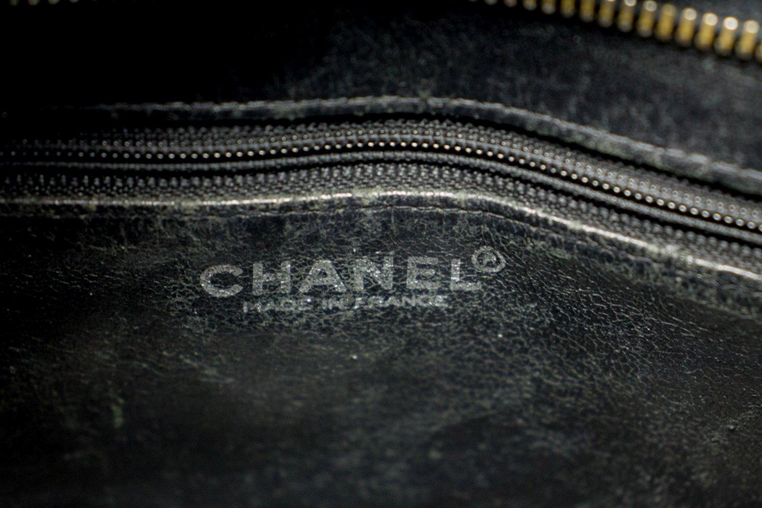 CHANEL Silver Medallion Caviar Shoulder Shopping Tote Bag Black 11