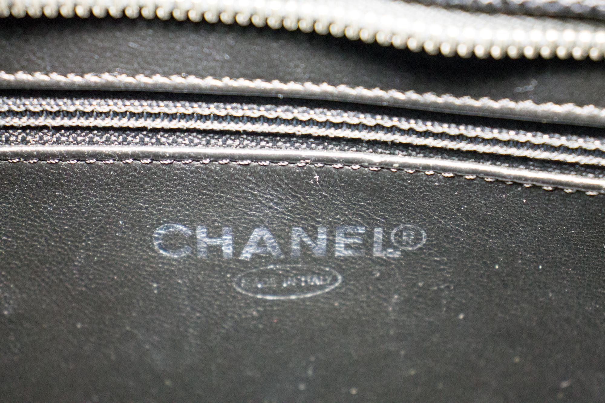 CHANEL Silver Medallion Caviar Shoulder Shopping Tote Bag Black 4