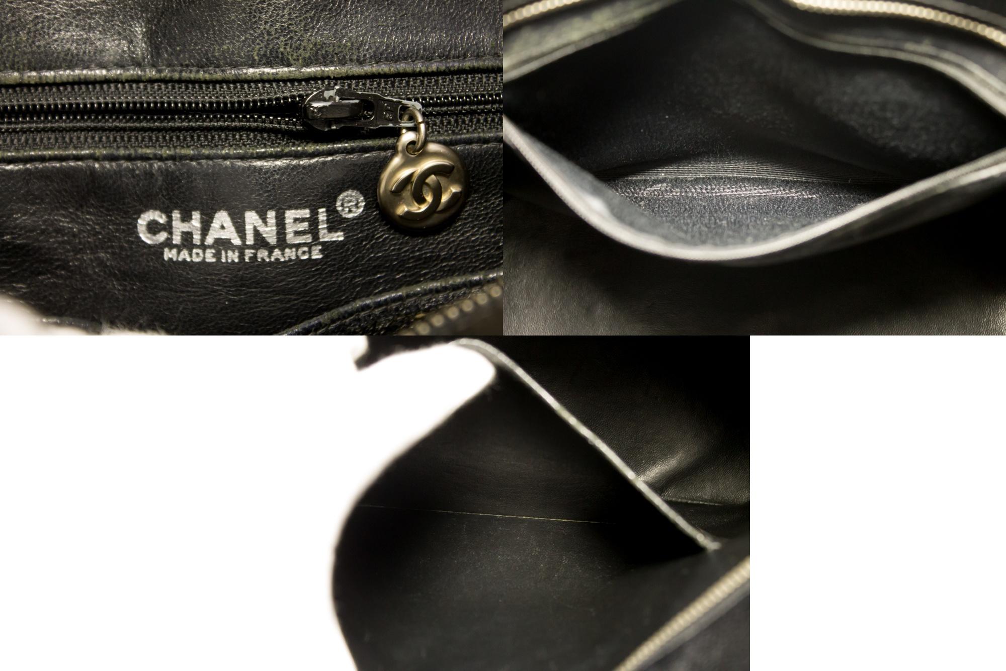 CHANEL Silver Medallion Caviar Shoulder Shopping Tote Bag Black Leather 4